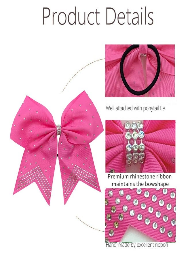 Hipcheer 12PCS 8" Rhinestones Large Cheer Hair Bows for Girls, Hand-made Grosgrain Ribbon Hair Accessories for Teen Girls Softball Cheerleader Sport (Hot Pink) - Image 4